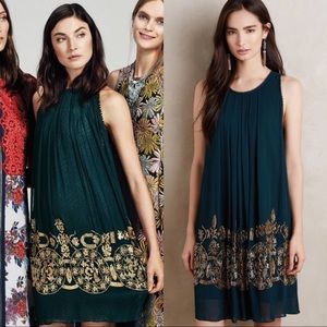 Anthropologie NotSoSerious Green&Gold Dress Size 2